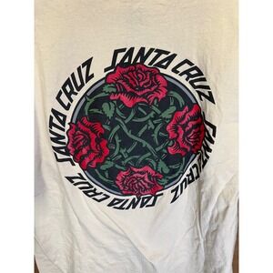 Santa Cruz Mens Large Cream Rose Graphic T-Shirt Short Sleeve Skateboard Tee